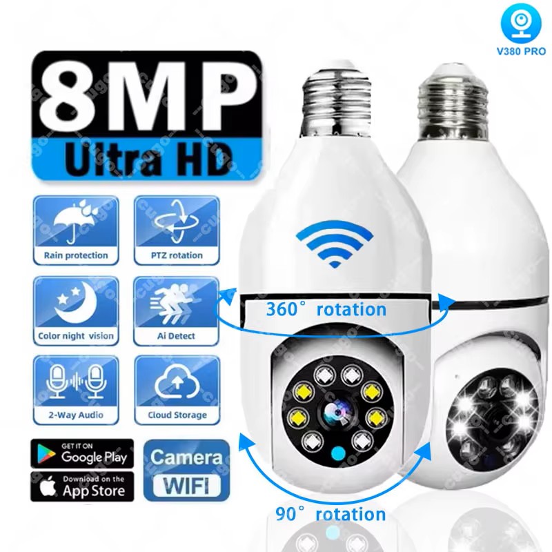 Baby Nursery Camera - 8-мегапиксельная лампа E27, камера наблюдения, Wi-Fi,