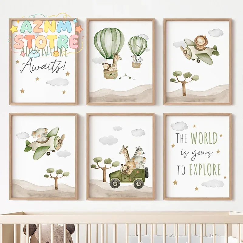 Baby Nursery Hot Air Balloon - Постеры с изображением животных в воздушных