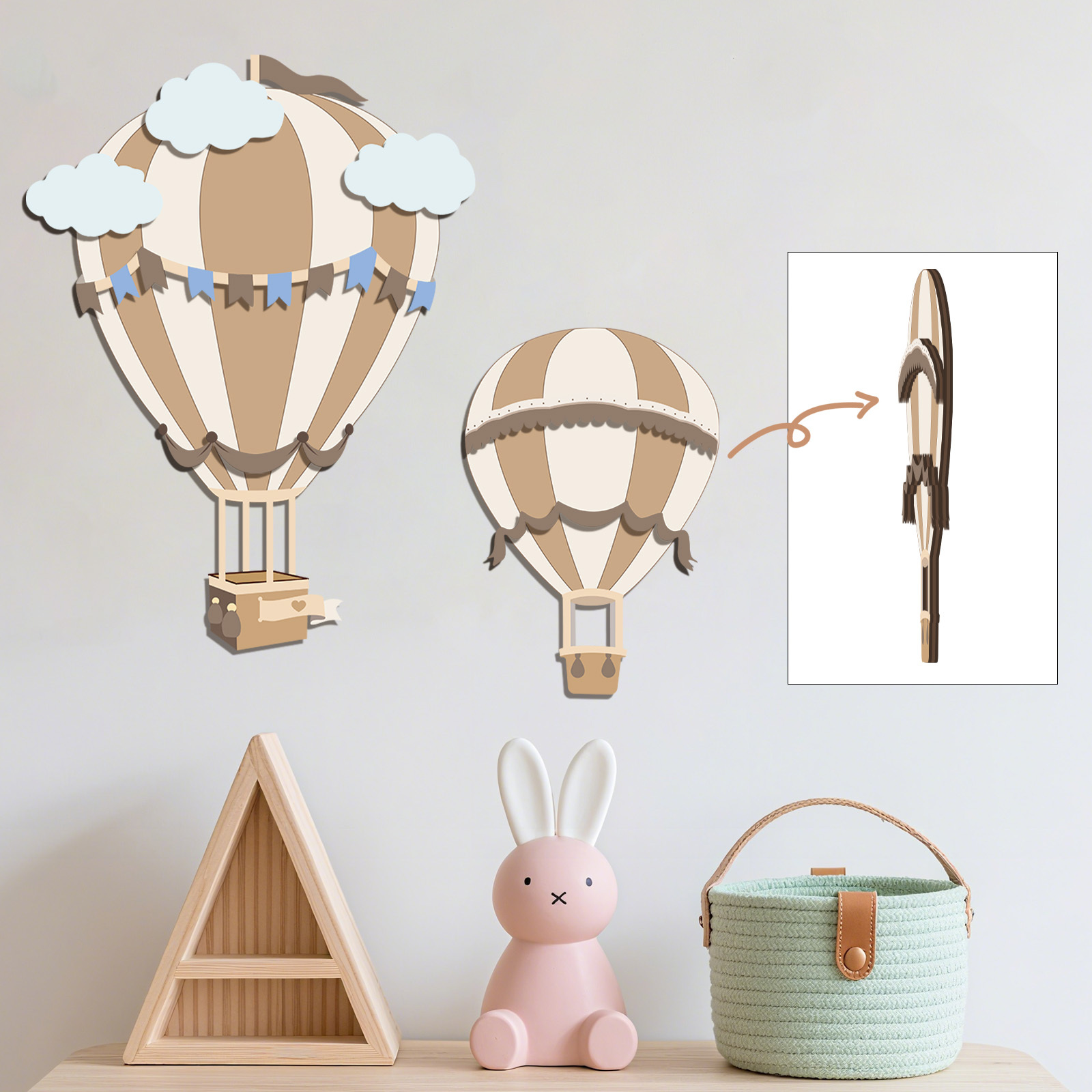Нейтральный деревянный настенн – обзор и цена Baby Nursery Hot Air Balloon